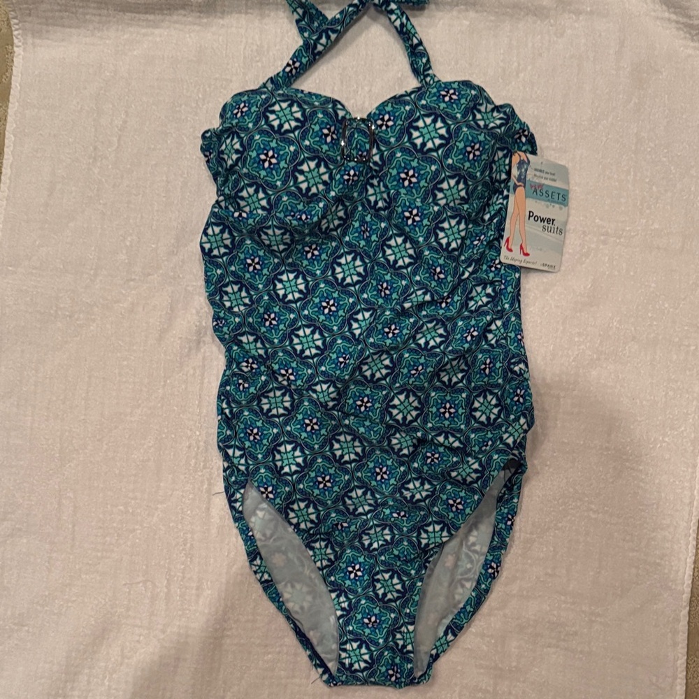 Spanx Love Your Assets Blue Fiesta Tile - One Piece Bathing Suit - Women Size L